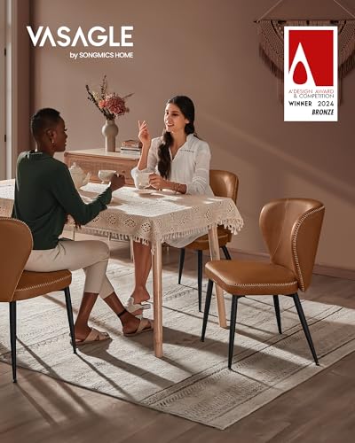 VASAGLE EKHO Collection - Dining Chairs Set of 2, Upholstered Kitchen Chairs, Comfortable Seat, Synthetic Leather with Stitching, Mid-Century Modern, Easy Assembly, Living Room Lounge, Caramel Brown VASAGLE