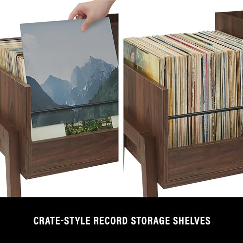 Crosley Furniture Luna Record Player Cabinet Turntable Stand, Storage for up to 175 Vinyl Records, Walnut Crosley Furniture