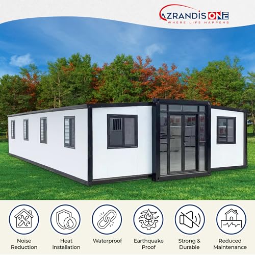 Azrandis One Portable Prefabricated Tiny Home, Foldable House to Live in 3 Bedroom, 1 Bathroom, 1 Kitchen, Quick Setup, Superior Insulation, House Container Home for Various Settings (30FT) - WoodArtSupply