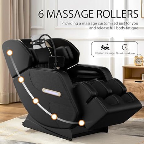 AYJOIR 2025 Massage Chair Full Body Massage Chair with Zero Gravity, Extended Footrest, SL Track, Yoga Stretch, Foot Rollers, and Heating Comfort (Black) AYJOIR