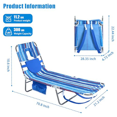 SUNNYFEEL Beach Lounge Chair, Backpack Reclining Beach Chairs Lay Flat, Sun Face Down Tanning Chair, Folding Camping Chairs Portable Camp Cot with Backpack Straps for Outdoor/Picnic/Lawn SUNNYFEEL