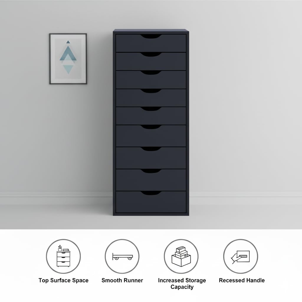 Slim Tall 9-Drawer File Cabinet for Small Offices – Narrow Office Storage Cabinet for Home Office, Modern Office File Cabinet Organizer for cosmetics, books. Naomi Home