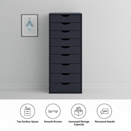 Slim Tall 9-Drawer File Cabinet for Small Offices – Narrow Office Storage Cabinet for Home Office, Modern Office File Cabinet Organizer for cosmetics, books. Naomi Home