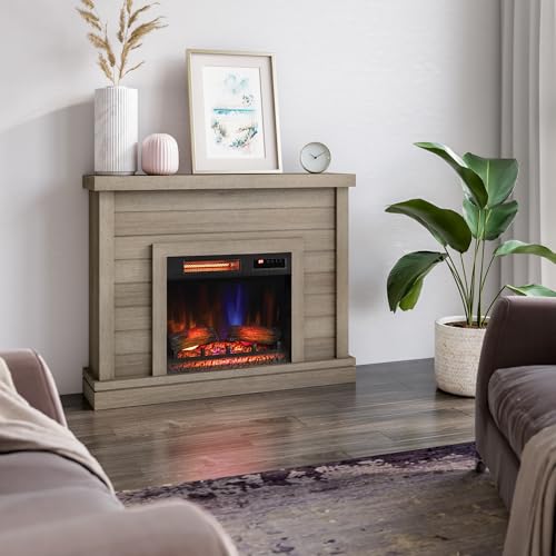 duraflame® Shiplap Wall Mantel Electric Fireplace, Barstow Acacia Duraflame