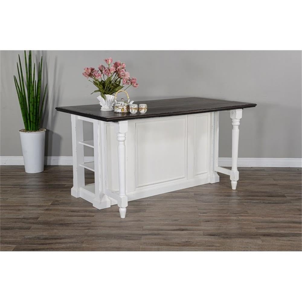 Pemberly Row 71.5" x 38" Farmhouse Wood Kitchen Island with Adjustable Shelves, Ample Storage Space, in White & Dark Brown Finish Pemberly Row