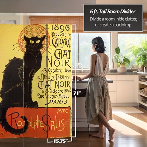 Red Lantern 6 ft. Tall Double Sided Vintage Art Canvas Room Divider, Chat Noir Red Lantern