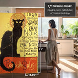 Red Lantern 6 ft. Tall Double Sided Vintage Art Canvas Room Divider, Chat Noir Red Lantern