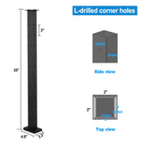 Sidasu 36" Corner Post L-Drilled Cable Railing Post with Fixed Top Mount - Stainless Steel, Black Finish Sidasu