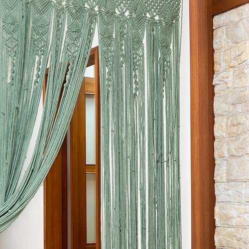 Macrakido - Premium 4mm Thick Macrame Door Curtain - Handcrafted Light Sage Green Boho Room Divider - Extra Dense Privacy Screen - Doorway Hanging Decor 40" x 80" Macrakido