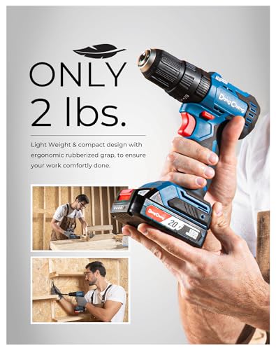 DongCheng 20V MAX Brushless Cordless 1/2" Hammer Drill Kit, 2 Batteries and Charger, 20+1+1 Metal Clutch, 435 in.lbs, 27000 IPM Compact Impact Drill for Drilling Brick Wall, Metal, Wood, Scre - WoodArtSupply