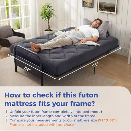 Jamdok 6" Full Size Pillow Top Futon Mattress Replacement(Frame Not Included), Gel Memory Foam, Removable Cover(71X52X6) Jamdok