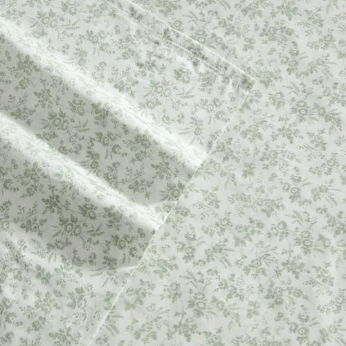 Laura Ashley – Twin Sheet Set, Ultra-Soft Bed Sheets with a Naturally Silky Smooth Cotton Sateen, Deep Pockets, Floral Bedding with Matching Fitted Sheet & Pillowcase (Floral Toile Green) Laura Ashley