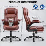 PU Leather Executive Office Chair, Ergonomic Mid-Back Computer & Gaming Chair with Adjustable Height, Rolling Swivel & Flip-Up Armrests, Comfy Padded Seat for Home Office-Brown FelixKing