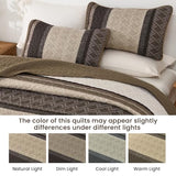 Dinjoy Queen Quilt Set Taupe, Striped Bedspread Queen Size Brown Bedding Sets 3 Pieces Micofiber Lightweight Quilts with 2 Pillow Shams Coverlet Bed Sets for Women Men 96''x90'' Dinjoy