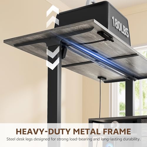 Homiflex 47 Inch L Shaped Standing Desk with 3 Drawers Electric Standing Desk with Storage Computer Desk Adjustable Height Desk with Power Outlets 4 Memory Presets for Home Office, Grey Homiflex