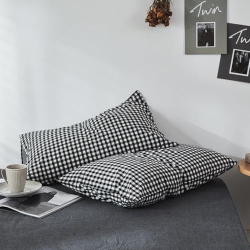 mixinni Black Gingham Comforter Set King, Plaid Comforter Set 3 Pieces 1 Black Grid Comfoter with 2 Pillow Cases for All Seasons, Soft Fluffy Modern Grid Pattern Printed Bedding-King Size mixinni