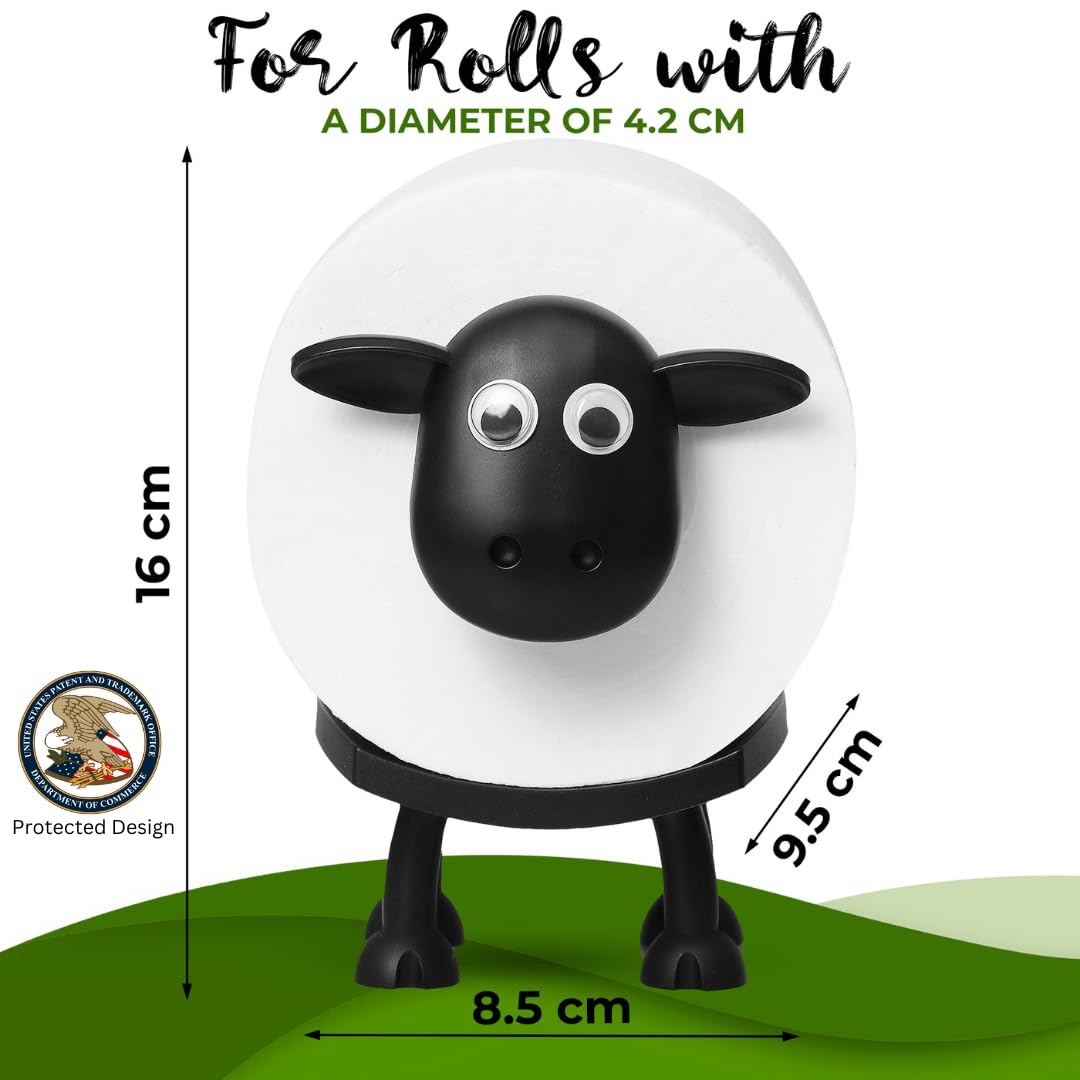 VELENTI Sheep Toilet Roll Holder - Funny Toilet Paper Holder Free Standing Bathroom Set - 3D Printed Black Sheep Loo Roll Holder - Hilarious Tissue Paper Roll Storage - Cute Bathroom Decor - Set of 3