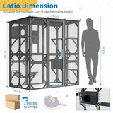 GAOMON Large Catio with Window Access, 70 Inch Outdoor Walk-in Cat Enclosure with Asphalt Roof, Scratch Post and Bridge, Catios for Cats Outdoor Patio Dark Grey GAOMON
