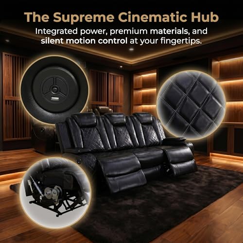 ELDANISH 2-Piece Leather Power Recliner Sofa Set for Living Room with USB Ports,LED Ambient Lighting & Storage Console,Modern Ergonomic Sectional Couch,Home Theater Seating (1Loveseat+1 Sofa,Black)