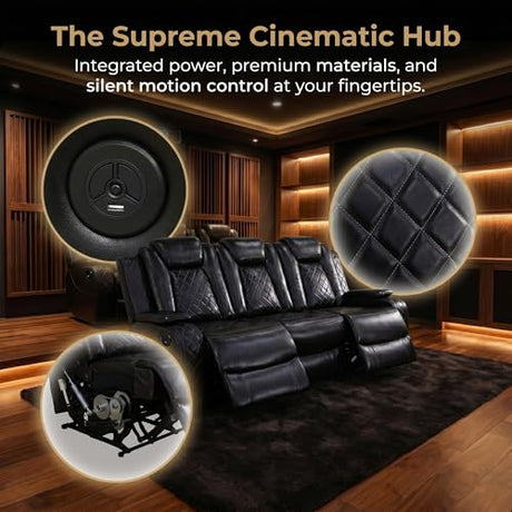 ELDANISH 2-Piece Leather Power Recliner Sofa Set for Living Room with USB Ports,LED Ambient Lighting & Storage Console,Modern Ergonomic Sectional Couch,Home Theater Seating (1Loveseat+1 Sofa,Black) ELDANISH