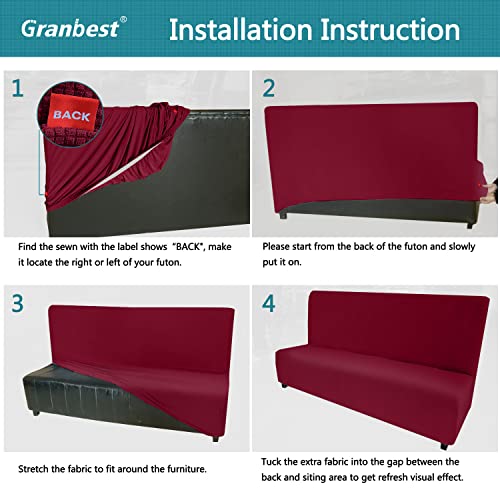 Granbest Water Repellent Futon Cover High Stretch Armless Sofa Covers Foldable Sofa Bed Covers Jacquard Futon Slipcover Waterproof Furniture Protector for Kids, Pets (Futon, Wine Red) Granbest