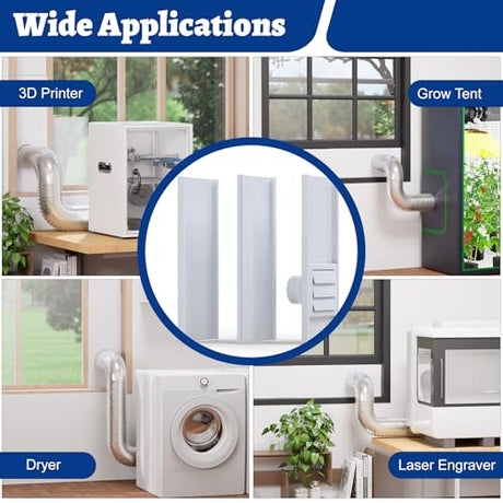 Wintcomfort Window Vent Kit with Louvered Vent Cover Fit for 3" and 4" Vent Hose, Adjustable Window Seal Panels for 3"/4" Exhaust Ventilation Duct of Laser Engraver/3D Printer Enclosure, Dryer Wintcomfort