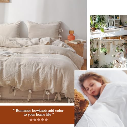 Simple&Opulence 100% Linen Duvet Cover Set, 3 Pieces Belgian Flax Breathable Bedding, Queen Size 88''x92'' (1 Comforter Cover+2 Pillowshams) with Tie Closure Style,Linen Simple&Opulence