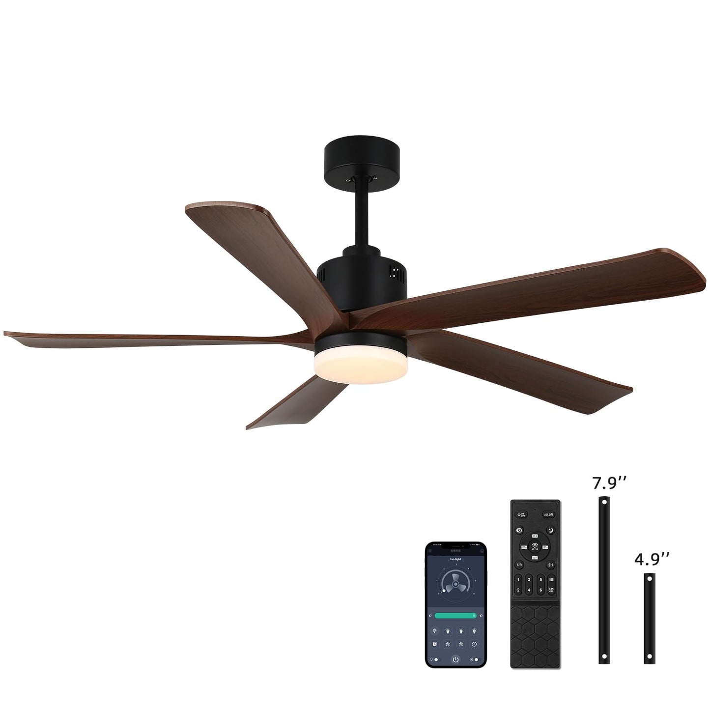 YYEHON 52 Inch Ceiling Fans with Lights and Remote&APP Control,Dimmable,DC Reversible Motor with 5 Wood Colored Blades Ceiling Fan for Living Room,Patio,Bedroom,Farmhouse,Indoor Office