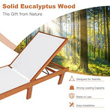 Tangkula Outdoor Wood Chaise Lounge Chair, Patio Chaise Lounger with 5-Postion Adjustable Back, Eucalyptus Wood Reclining Lounge Chair with Breathable Fabric for Poolside Lawn Backyard (1, White) Tangkula