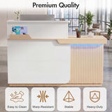 Kikihouse Modern Reception Desk with LED, 63” Fluted Front Desk with Lockable Drawer, Cabinet and Sliding Tray, Large Reception Counter Table for Office Lobby Nail Salon Clinic (Maple) Kikihouse