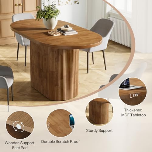 Tribesigns Oval Conference Table 47.24 Inches for 4 People, Rustic Wood Meeting Table with Polygon Base, Small Office Desk for Break Room, Seminar, Brown Tribesigns