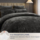 PHF Crushed Velvet Comforter Set King Size, 5-Piece Luxury Winter Bedding Sets with 2 Euro Shams, Heavyweight Warm Fluffy Velvet Bed Spread, Glam Home Decor, Grey PHF