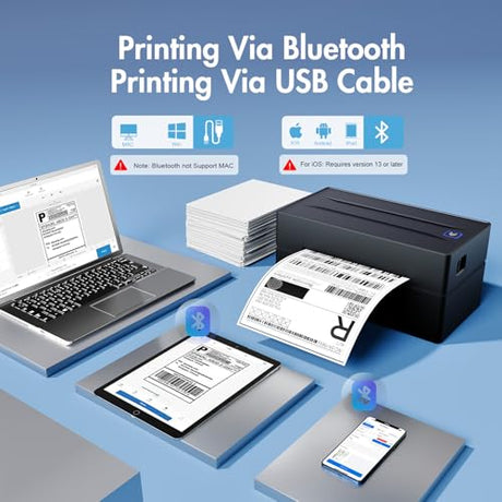 Bluetooth Thermal Shipping Label Printer: 4x6 Wireless Label Maker with Tape for Small Business - Compatible with iPhone, Android, Windows & Mac, Widely Used for USPS UPS Amazon Shopify Etsy NULLTONEX