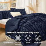 Bedsure Tufted Boho Comforter Set King Size - Navy Boho Bed Set, GentleSoft™ 3 Pieces Farmhouse Shabby Chic Embroidery Bedding, Gifts for Woman, Soft Jacquard King Comforter for All Seasons Bedsure