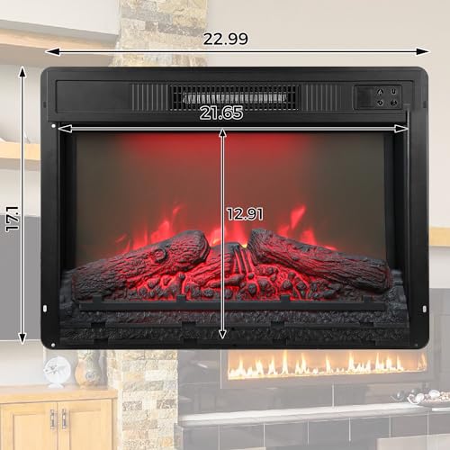 Royalcraft 23 Inch Electric Fireplace Insert for TV Stand, Recessed Mounted Fireplace Heater with 3D Multicolor Flames and Timer, 1400W Free Standing Heater with Remote Control, Low Noise, Black RoyalCraft