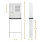 SUPER DEAL Over The Toilet Bathroom Storage Cabinet Freestanding Wooden Bathroom Organizer with Adjustable Shelves and Glass Door, White SUPER DEAL