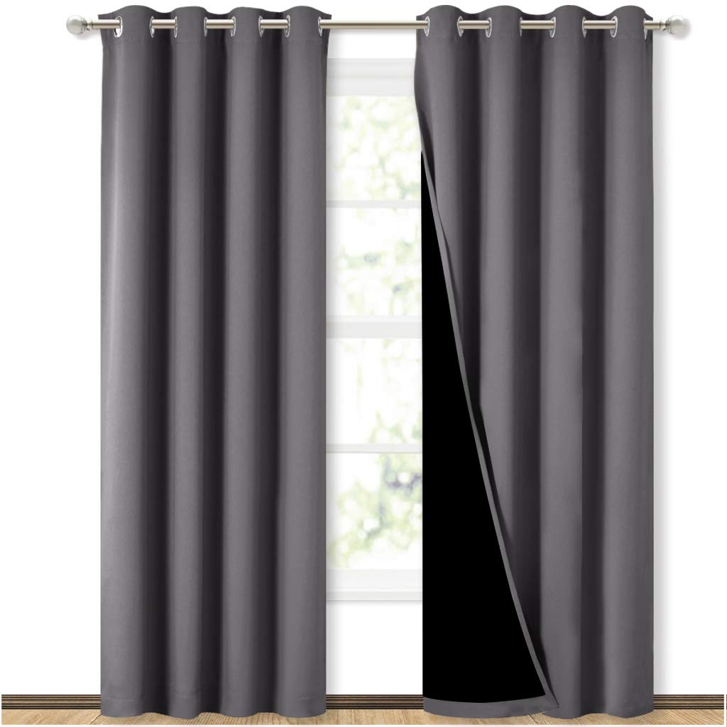 NICETOWN Grey Full Shade Curtain Panels, Pair of Energy Smart & Noise Blocking Out Blackout Drapes for Dining Room Window, Thermal Insulated Guest Room Lined Window Dressing(Gray, 52 x 84 inch) NICETOWN