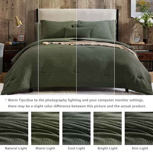 Geniospin California King Comforter Set - 7 Pieces Comforter King Size, Soft Solid Bedding Set for All Season, Textured Bed in a Bag with Sheets, Pillowcases & Shams (Dark Green,104''x96'') Geniospin
