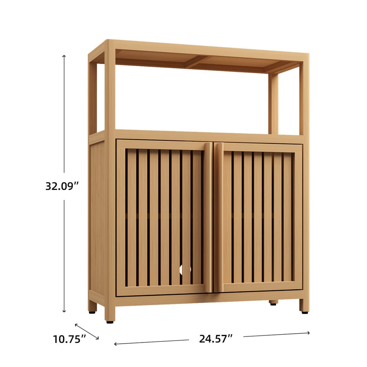 Xmatch Large Capacity Bamboo Bathroom Storage Cabinet with Open Shelf and 2 Doors - WoodArtSupply