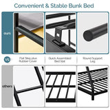 VINGLI Bunk Bed Twin Over Twin for Kids, Teens and Adults,Metal Bunk Bed with Ladder and Flat Rungs, Heavy Duty Metal Slats Support, No Box Spring Needed, for Dorm,Bedroom,Black VINGLI