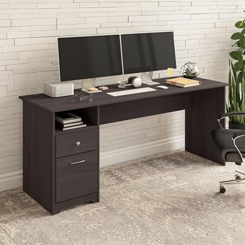 Bush Furniture Cabot Desks for Home Office with Storage and Chrome Hardware | Elegant Computer Table with Drawers, 72W, Heather Gray Bush Business Furniture