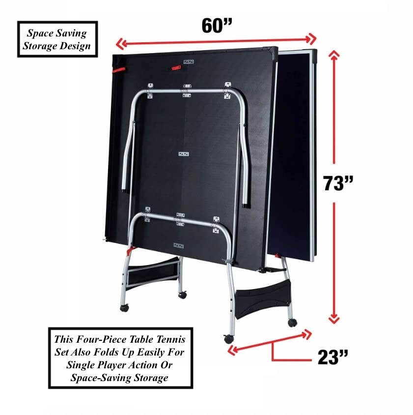 Folding Rolling Table Tennis Table Indoor Ping Pong Table with 2 Paddles 2 Balls 1 Net and Post Set Fold-Up Design 4 Wheels for Easy Movement Perfect Christmas New Year Holiday Season Gifts Generic