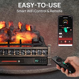 TURBRO Eternal Flame 30 in. WiFi Infrared Quartz Electric Fireplace Log Heater with Sound Crackling, Realistic Pinewood Logs, Adjustable Flame Colors, Remote Control, Thermostat, Timer, 1500W, Bronze TURBRO
