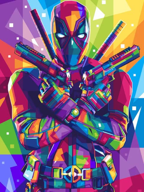 Modern Merch Marvel Diamond Art Kits for Adults, Deadpool 5D Diamond Painting for Adults, DIY Deadpool Wall Art Marvel Cross Stitch Gem Art, Full Round Drill 12x16in Modern Merch