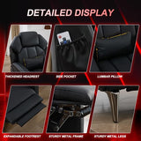 URRED Gaming Recliner Chair with LED Lights, Ergonomic Video Game Reclining Chair with Footrest, Lumbar Pillow, Side Pocket, Home Theater Recliner for Living Room, Bedroom, Gaming Room (Black)
