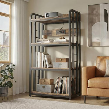 Alavoco 4-Tier Kitchen Baker's Rack with Power Outlet,Free Standing Microwave Oven Cart Stand,Heavy Duty Organizer Rack for Kitchen, Living Room, Dinning Room,Coffee Bar Alavoco