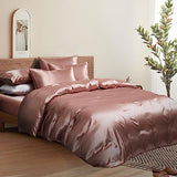 Manyshofu 6Pcs Rose Gold Duvet Cover Set Queen Size - Satin Fitted Sheet & Pillowcases, Silky Duvet Cover Manyshofu