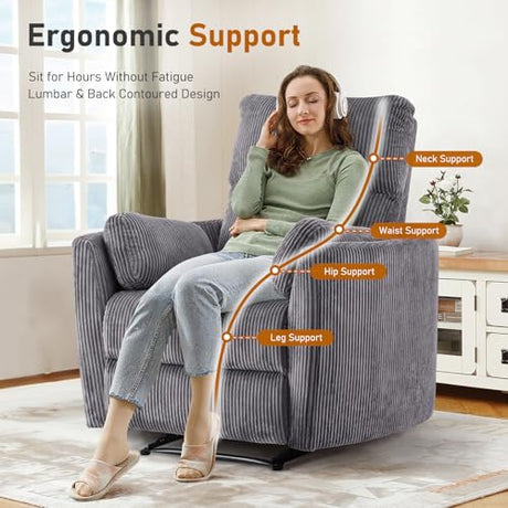 Furnimart Oversized Manual Recliner Chair for Adults, 30" Extra-Wide Corduroy Recliner with Chunky Cushion, High Back & Padded Armrests, Comfy Chair for Living Room, Bedroom, Home Heater(Gray) Furnimart