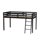 VINGLI 47'' Black Junior Low Loft Bed with Stairs - Sturdy Twin Size Frame for Kids and Teens VINGLI