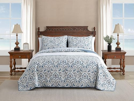 Tommy Bahama - King Quilt Set, Soft & Reversible Woven Bedding with Matching Pillowcases, Medium Weight for Year Round Comfort, 3 Piece Bed Set (Cape Verde Smoke) Tommy Bahama